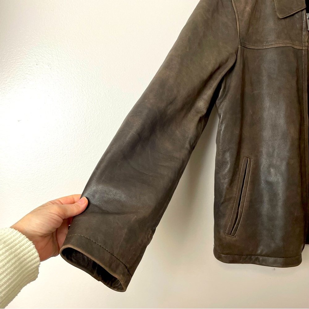 Kenneth Cole Reaction Leather Bomber Coat zip up Lined Brown Medium - Picture 2 of 13